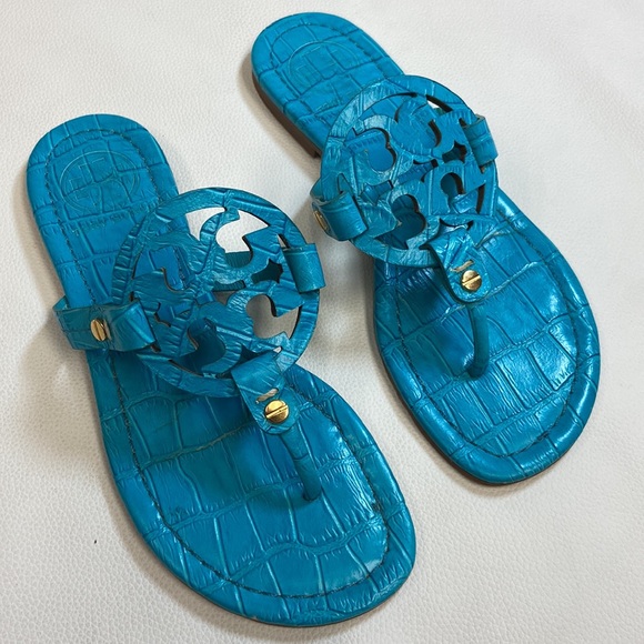 Tory Burch Shoes - TORY BURCH MILLER Sandals Turquoise Blue Croc Embossed Size 5.5 LIKE NEW!!!